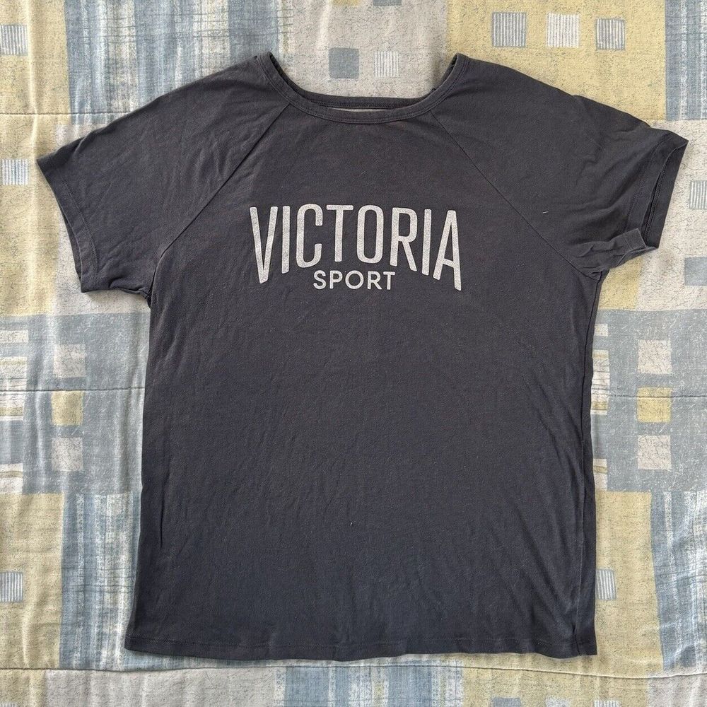 Victoria's Secret Sport Backless Gray Workout Gym Short Sleeve Tee Women's Sz M